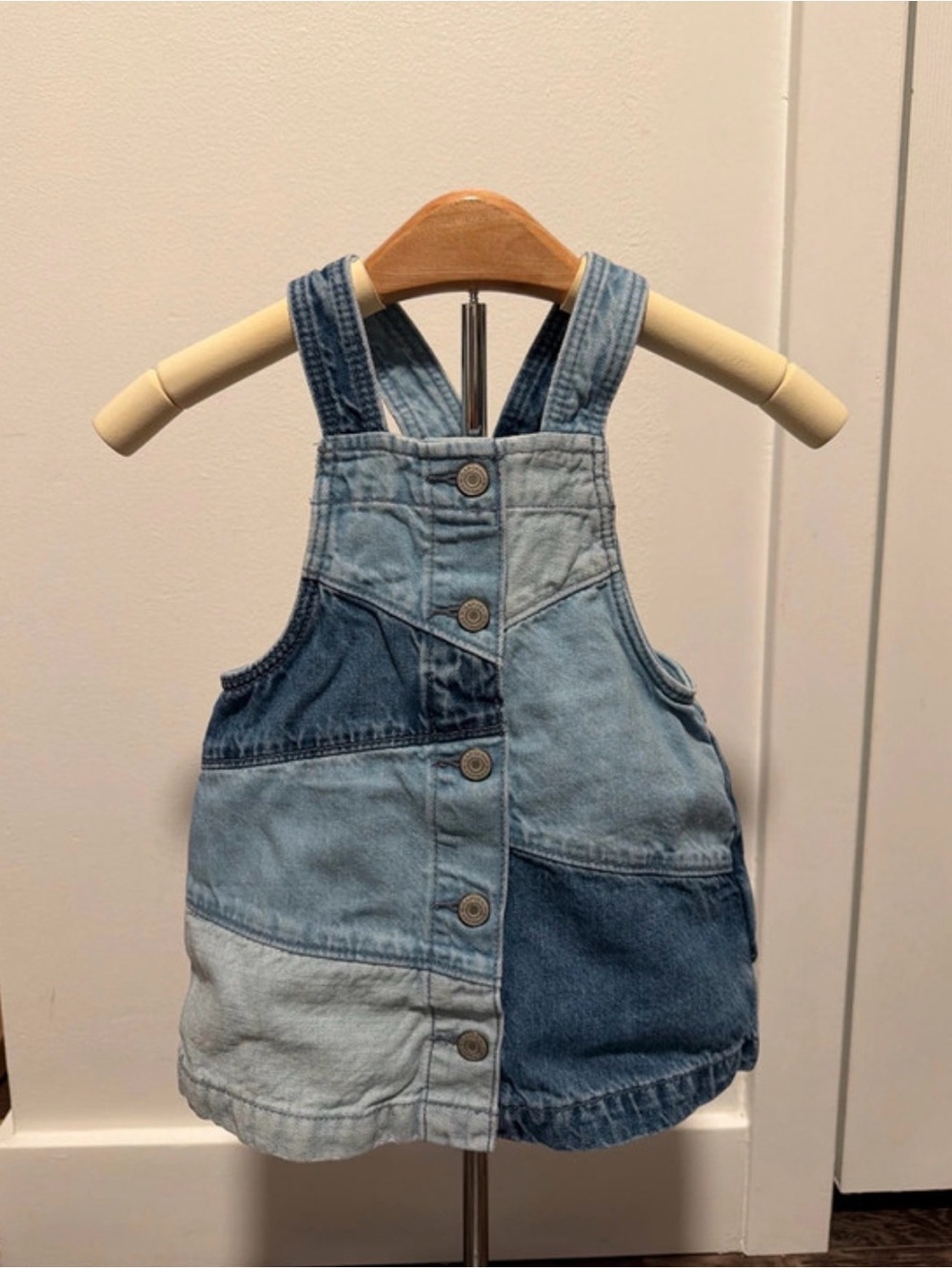 GAP Patchwork Two-Tone Denim Overalls - Light & Dark Blue